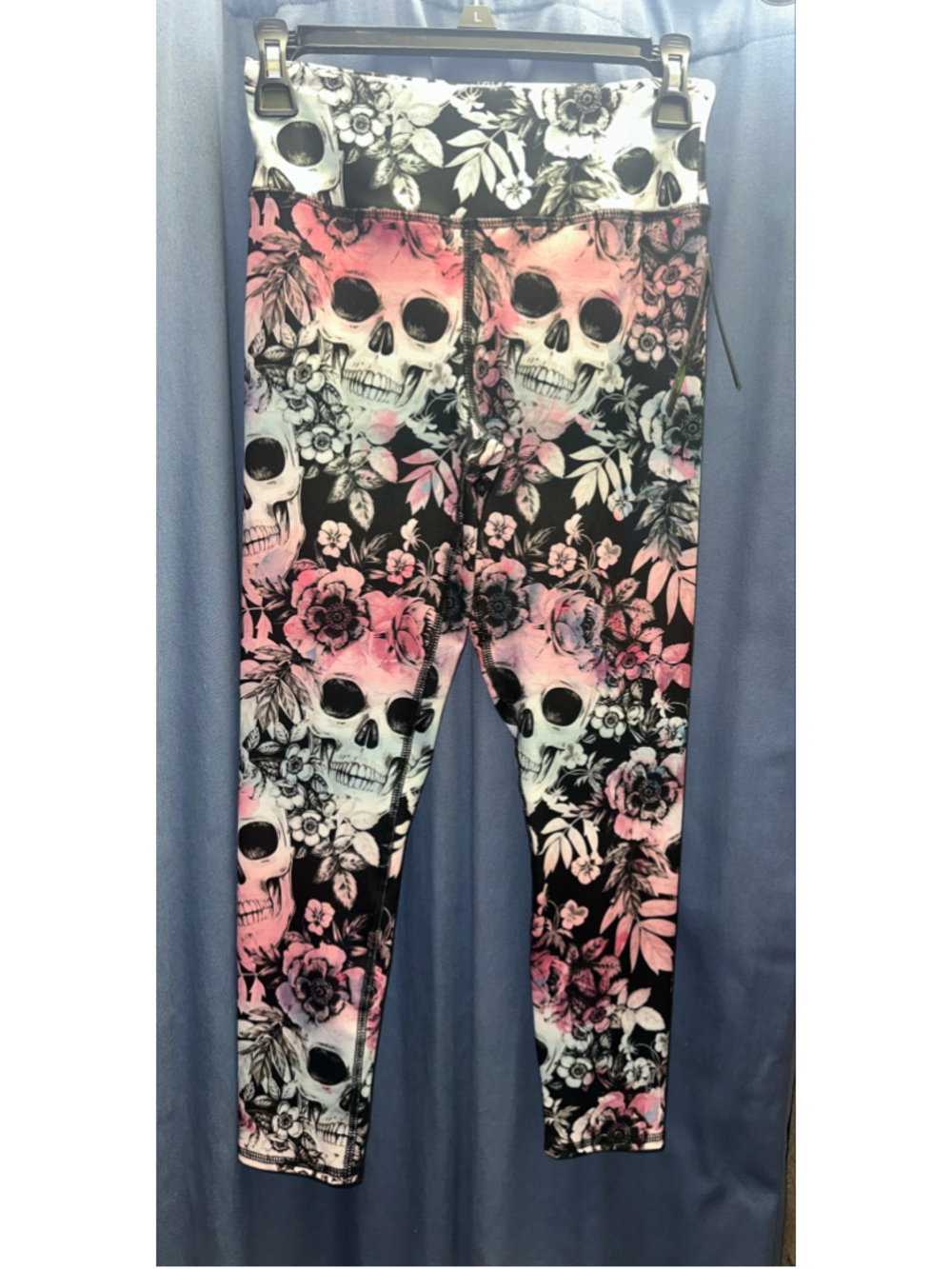 Women's Evolution and Creation Skull Floral Leggings Size S Black Pink